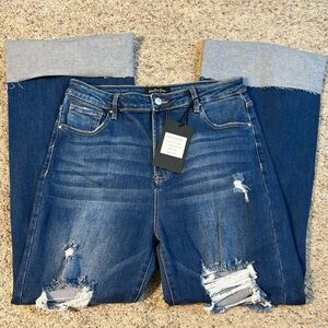 Wild Oak x Risen Wide Leg Distressed Jeans in Blue Waist 32 NWT